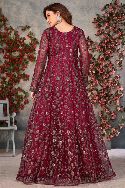 Magenta Net Semi Stitched Pant Style Suit NCSM10510386