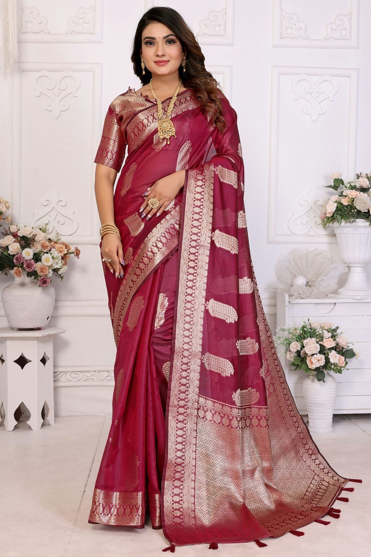 Magenta Organza Traditional Saree NCSD11111091