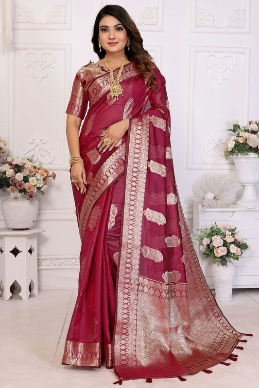 Magenta Organza Traditional Saree NCSD11111091