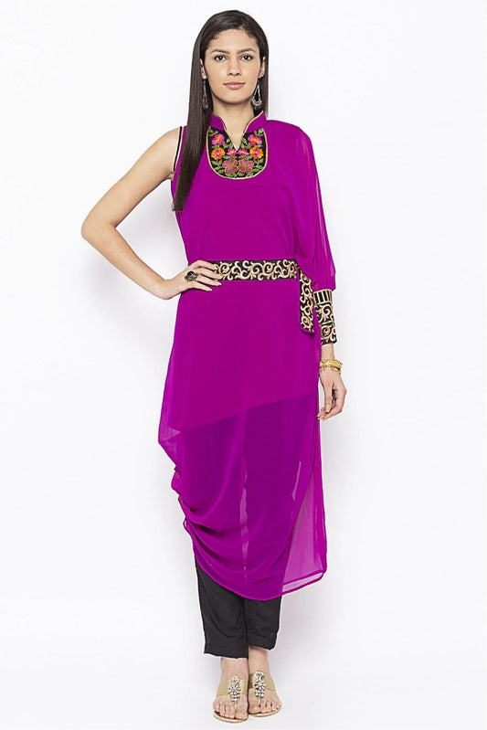 Magenta Plus Size Georgette Embroidery Kurta Set NCKR10710205