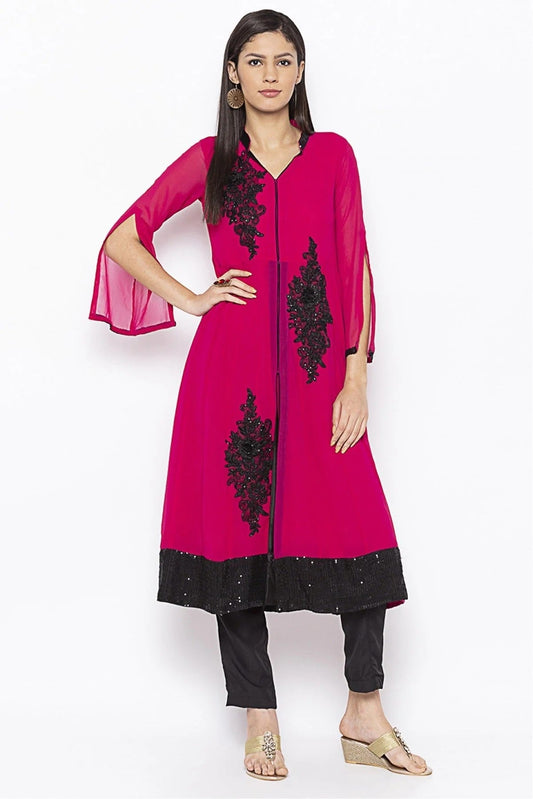 Magenta Plus Size Georgette Embroidery Kurta Set NCKR10710270