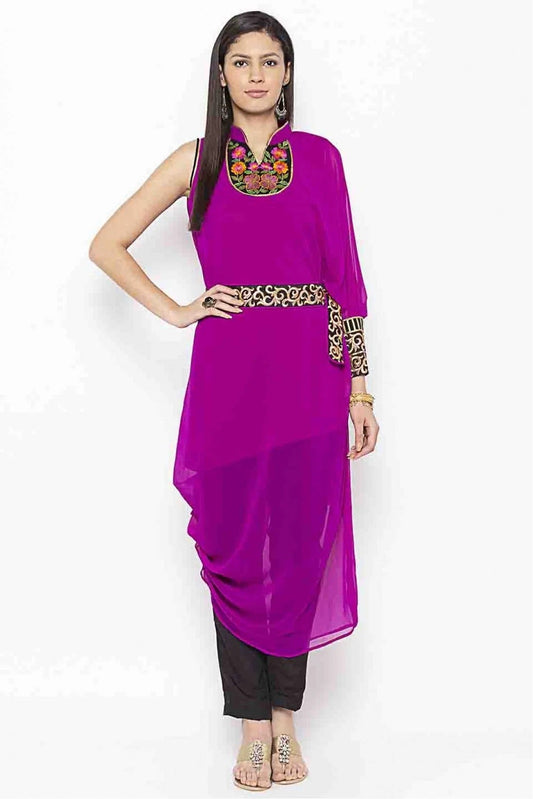 Magenta Plus Size Georgette Embroidery Kurti NCKR10710121