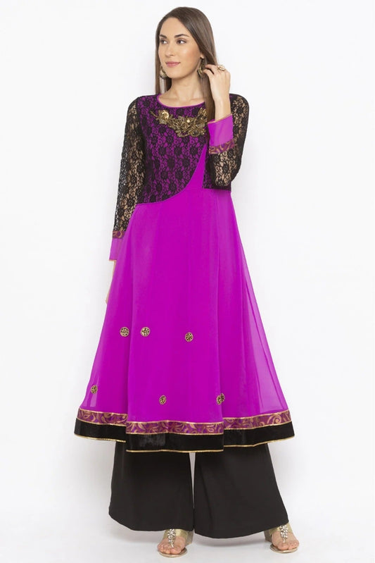 Magenta Plus Size Georgette Embroidery Kurti NCKR10710427