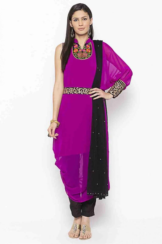 Magenta Plus Size Stitched Georgette Embroidery Pant Style Suit NCSS10710537