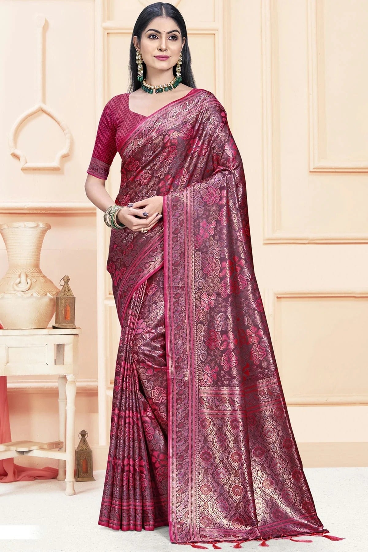 Magenta Satin Silk Traditional Saree NCSD11010460