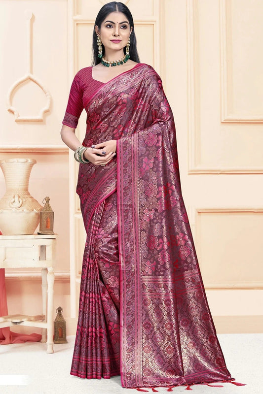 Magenta Satin Silk Traditional Saree NCSD11010460