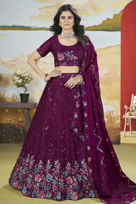 Magenta Semi Stitched Chinon Lehenga Choli NCLC11111252