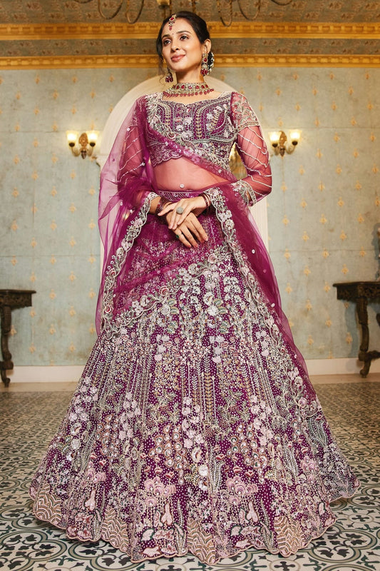 Magenta Semi Stitched Net Lehenga Choli NCLC11111233