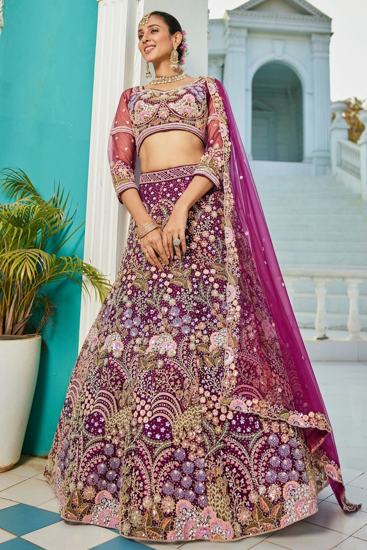 Magenta Semi Stitched Net Lehenga Choli NCLC11111238