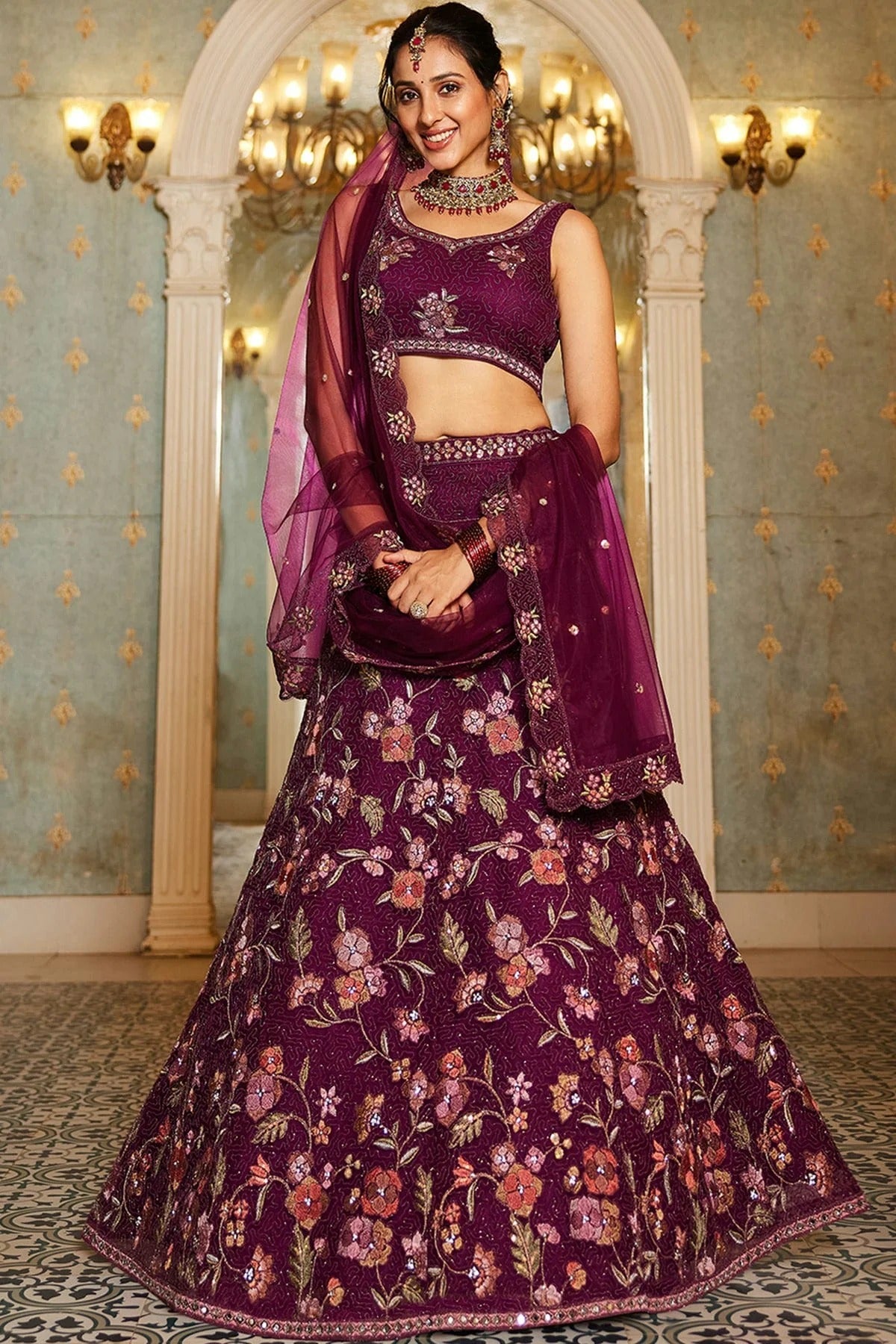 Magenta Semi Stitched Net Lehenga Choli NCLC11111241