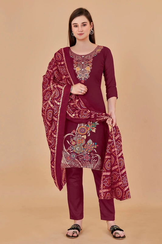 Magenta Unstitched Banarasi Jacquard Straight Suit NCUS11610319