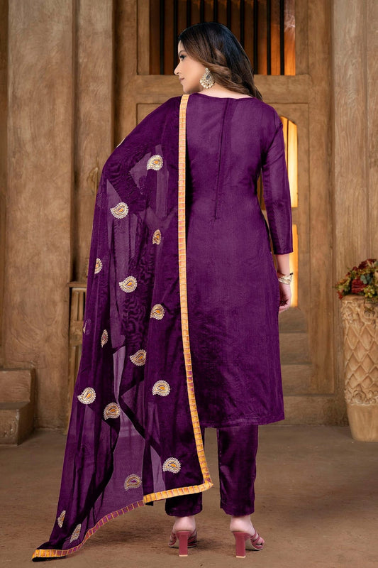 Magenta Unstitched Modal Chanderi Pant Style Suit NCUS11610394