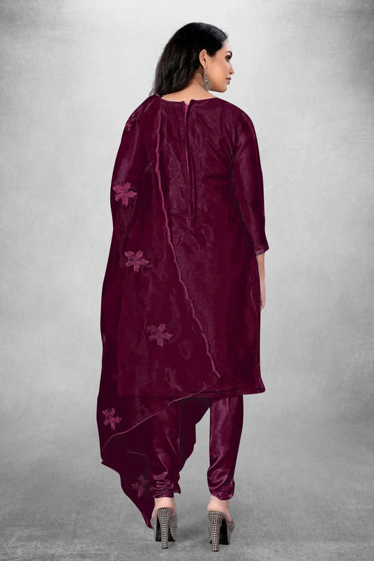Magenta Unstitched Organza Churidar Suit NCUS11610426