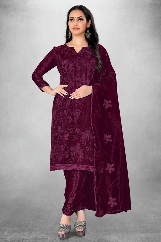Magenta Unstitched Organza Churidar Suit NCUS11610426