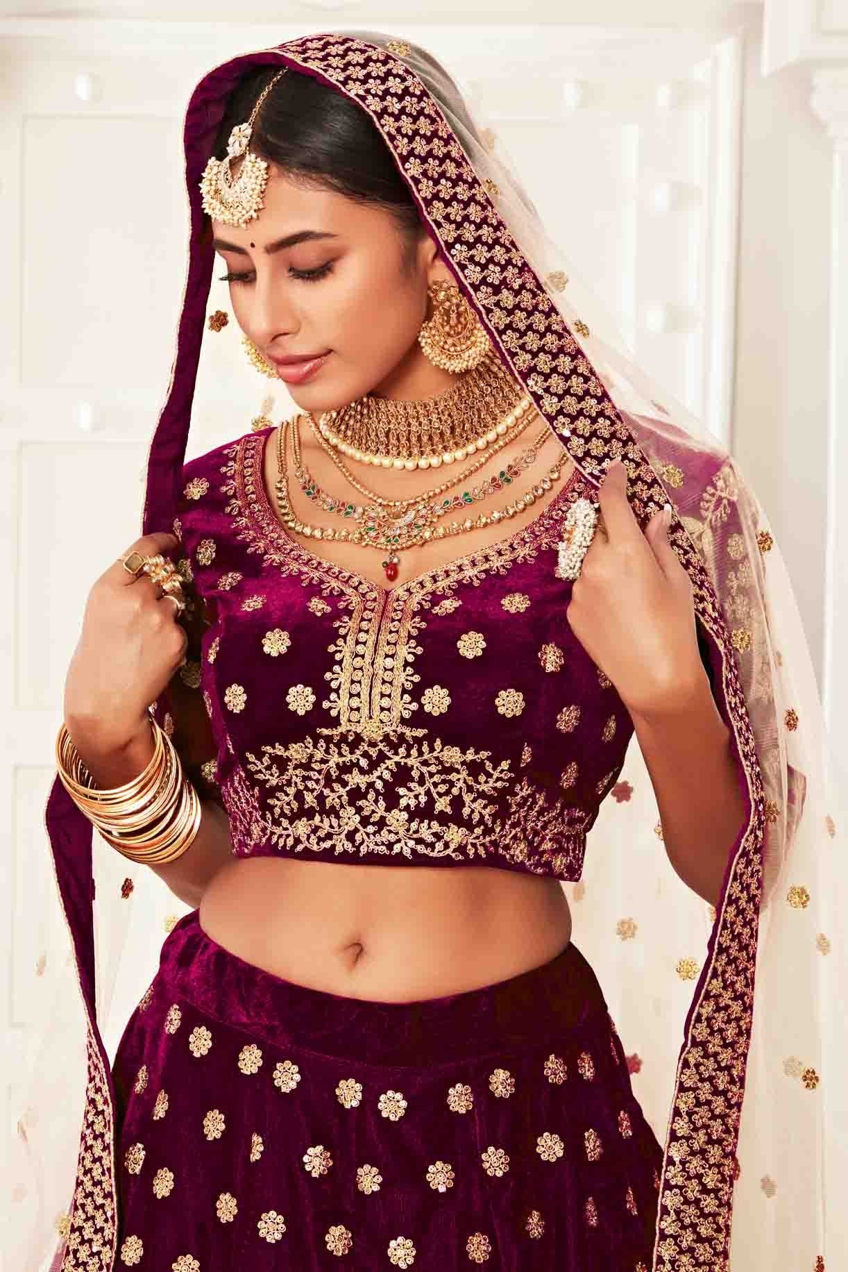 Magenta Velvet Designer Lehenga Choli NCLC10110370