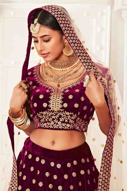 Magenta Velvet Designer Lehenga Choli NCLC10110370