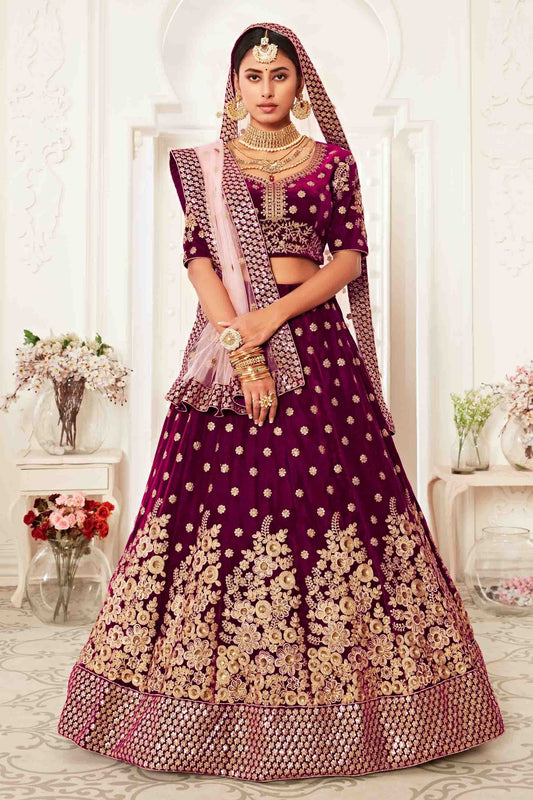 Magenta Velvet Designer Lehenga Choli NCLC10110370