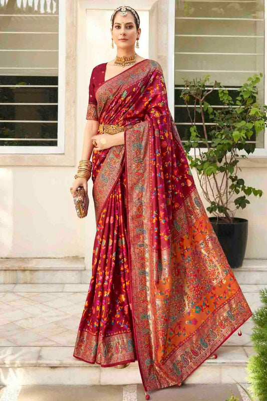 Magenta Velvet Tussar Silk Floral Printed Traditional Sarees  NCSD11110255