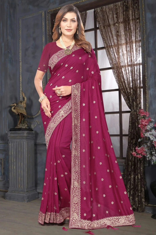 Magenta Vichitra Bloming Designer Saree NCSD10910196