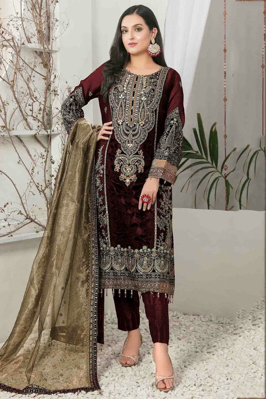 Maroon 9000 Velvet Pakistani Suit NCSM11410140