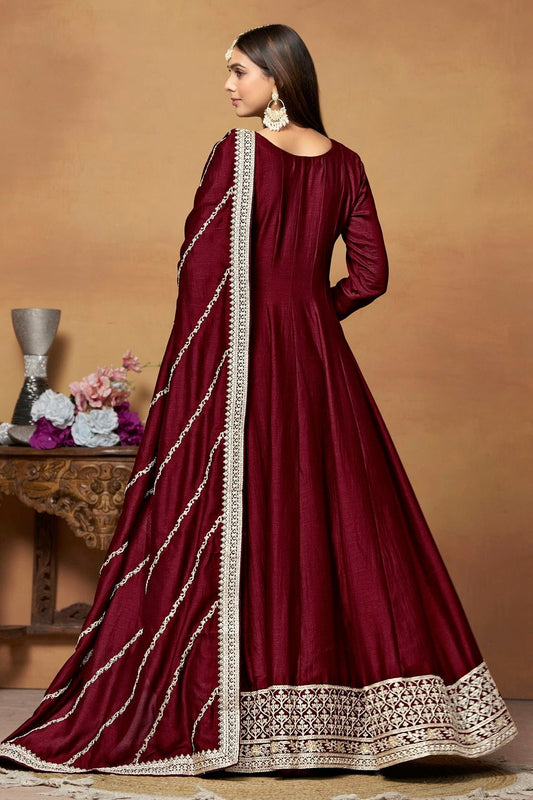 Maroon Anarkali SuitArt Silk Semi Stitched  NCSM10510227