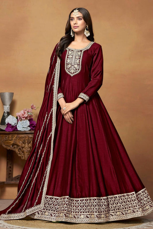 Maroon Anarkali SuitArt Silk Semi Stitched NCSM10510227