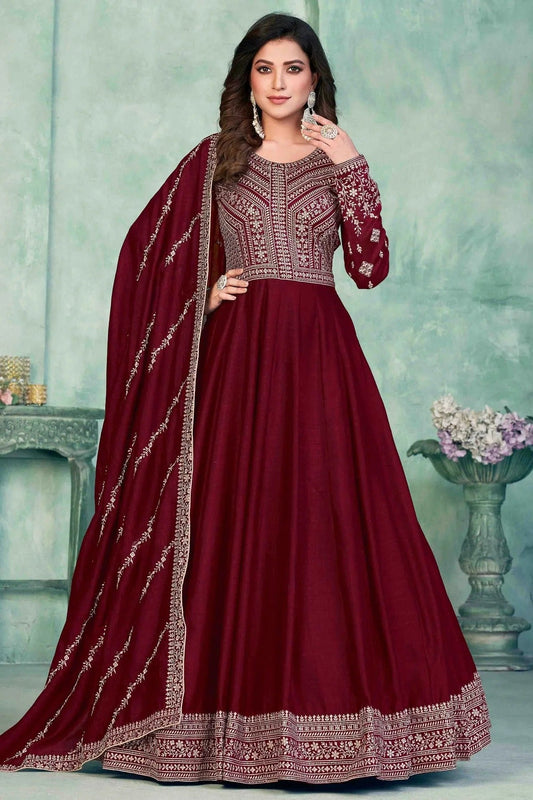 Maroon Art Silk Anarkali Suit NCSM10510123