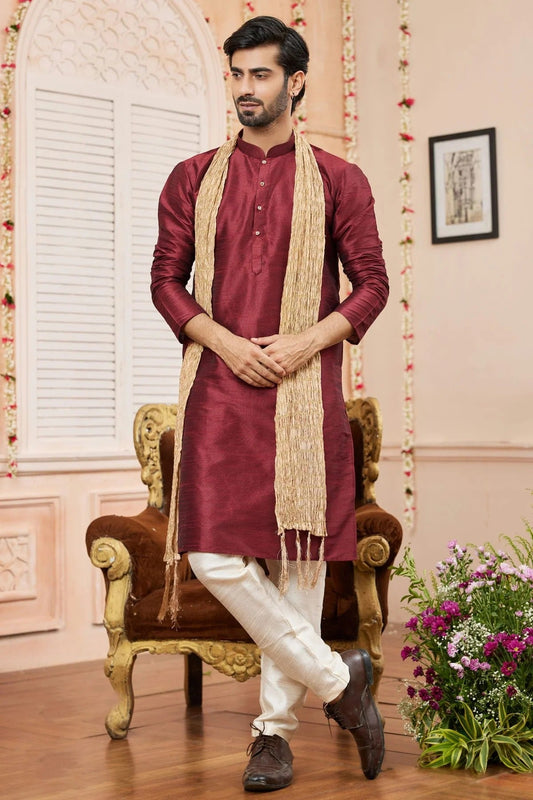Maroon Art Silk Kurta PajamaWith Stole  NCKP12310129