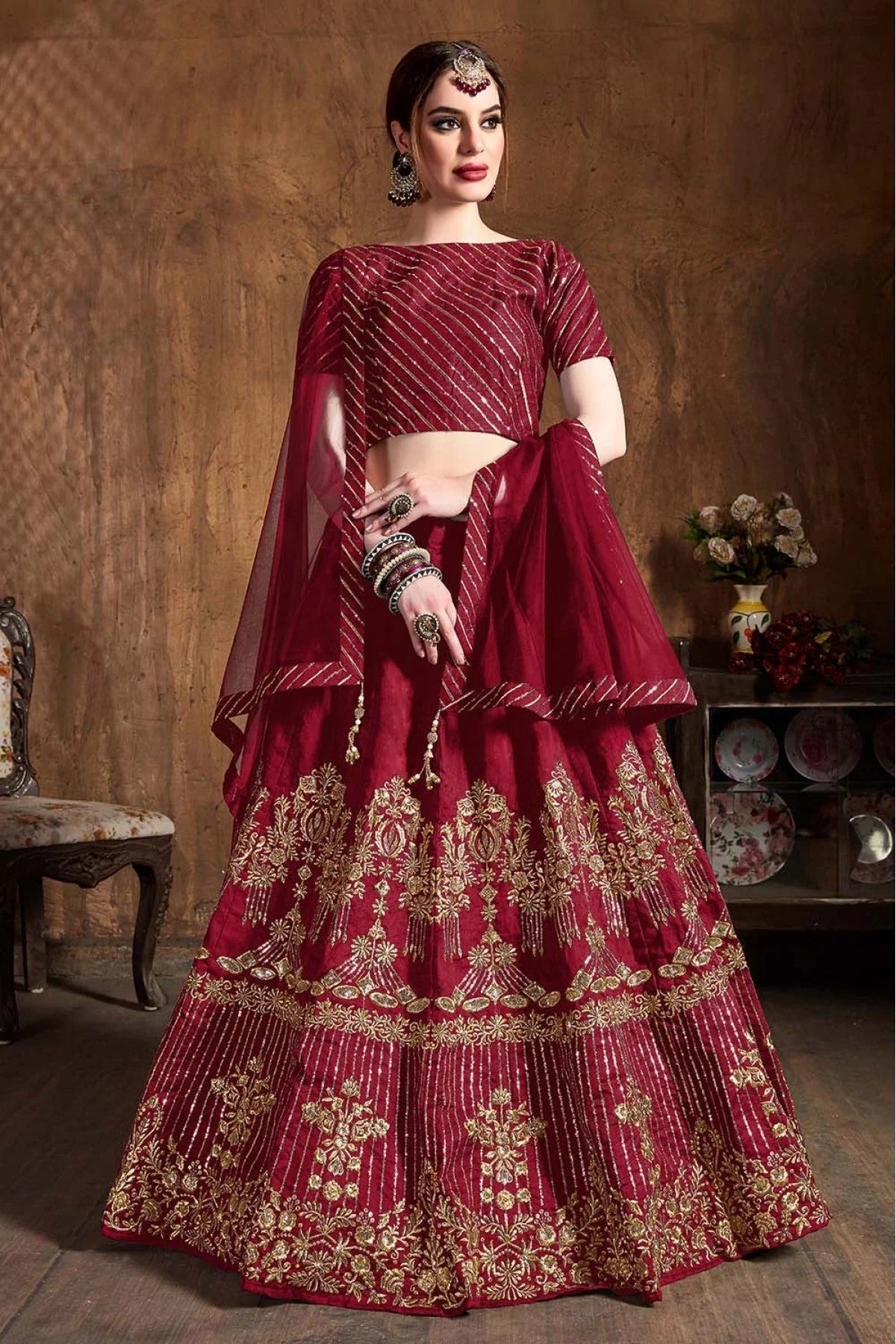 Maroon Art Silk Lehenga Choli NCLC10110311