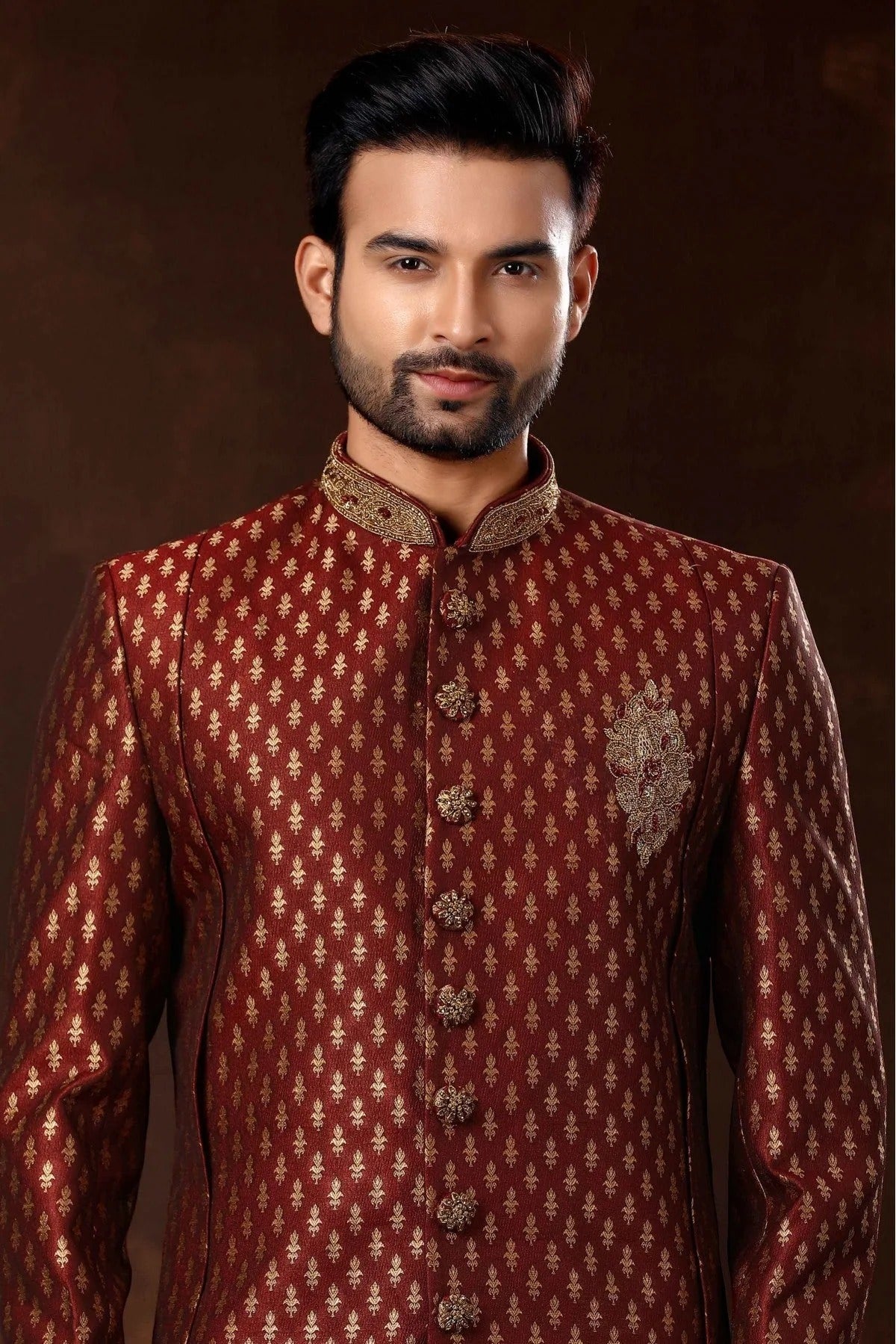 Maroon Art Silk Sherwani NCSH10410463