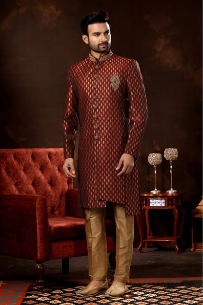 Maroon Art Silk Sherwani NCSH10410463