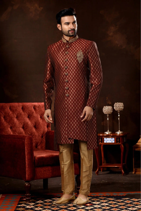 Maroon Art Silk Sherwani NCSH10410463