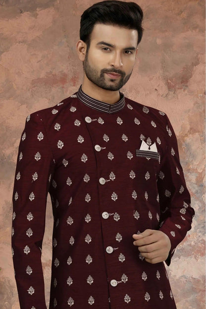 Maroon Art Silk Thread Sherwani NCSH10410442