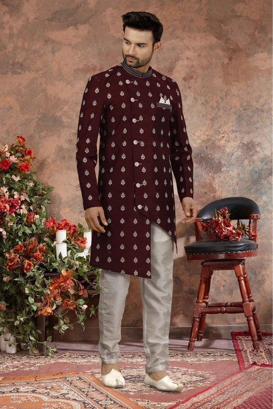 Maroon Art Silk Thread Sherwani NCSH10410442