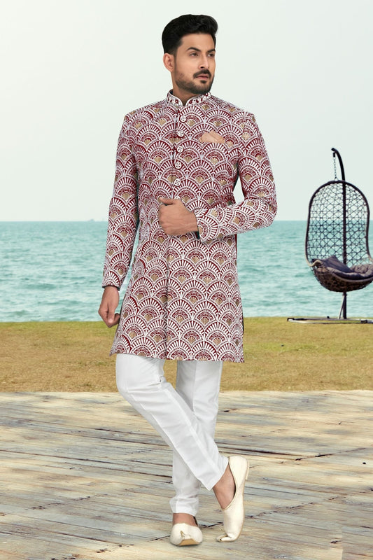 Maroon Banarasi Silk Sherwani NCSH10410264