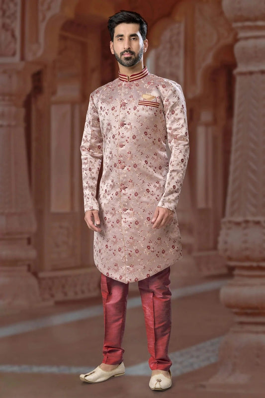 Maroon Banarasi Soft Jacquard Sherwani NCSH10410221