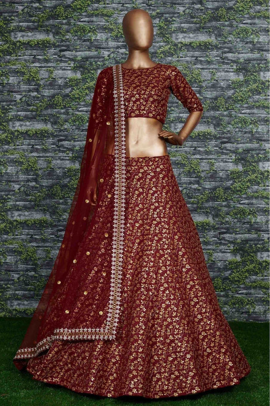 Maroon Banglori Silk Lehenga Choli NCLC10110254