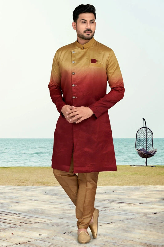 Maroon Champion Silk Indo Western Sherwani NCSH10410300