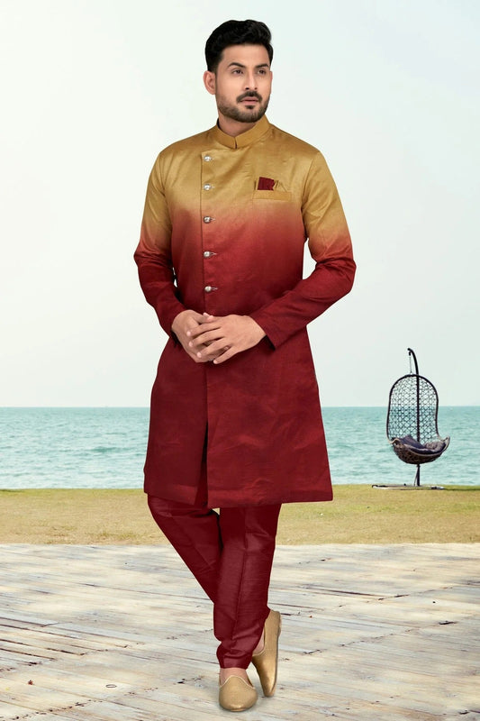 Maroon Champion Silk Indo Western Sherwani NCSH10410306