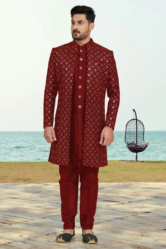 Maroon Champion Silk Sherwani NCSH10410267