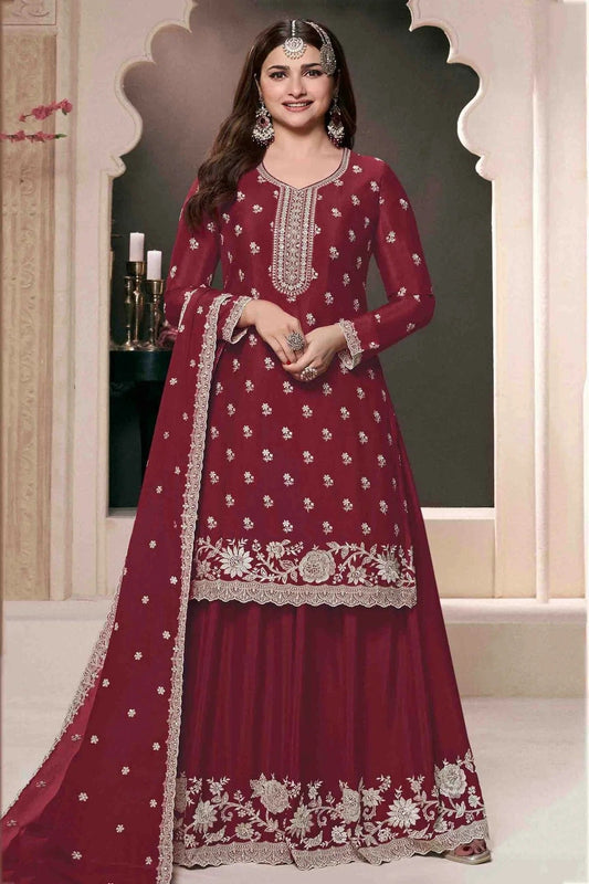 Maroon Chinon Palazzo Pant Suit NCSM11410107