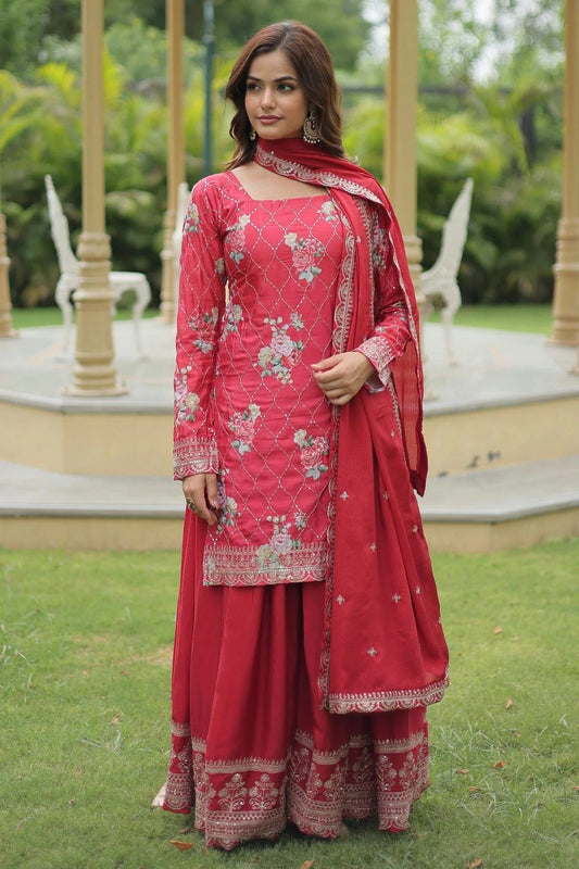 Maroon Chinon Stitched Salwar Suit NCSS11111976
