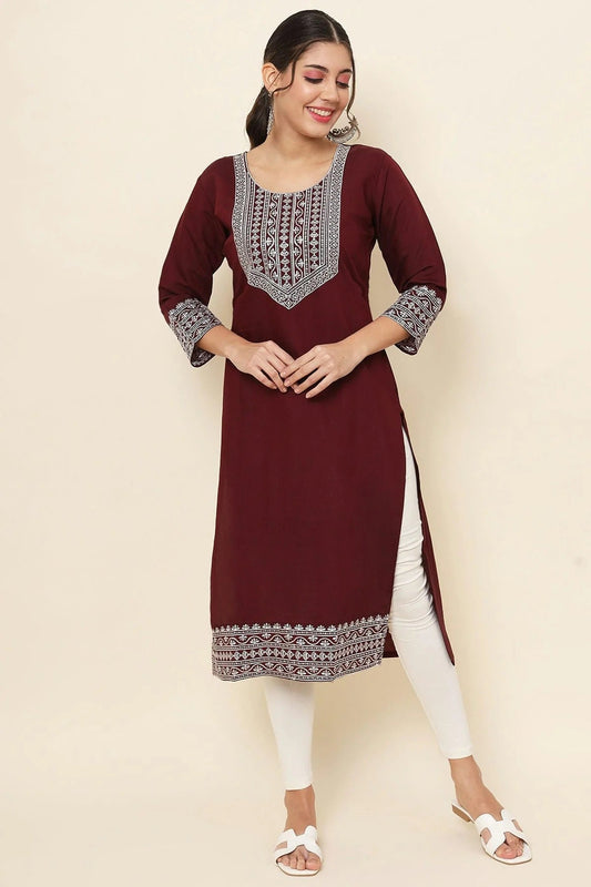 Maroon Cotton Kurti NCKR11112094