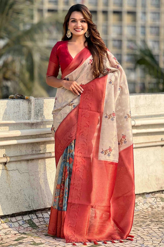 Maroon Cotton Linen Traditional Saree NCSD11110940