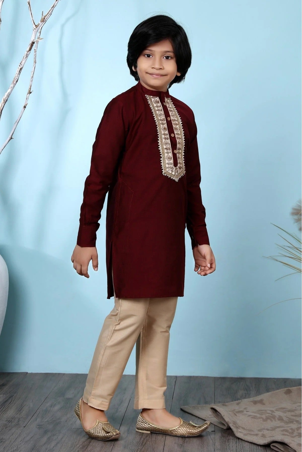 Maroon Cotton Silk Kurta Pajama NCBW10710668