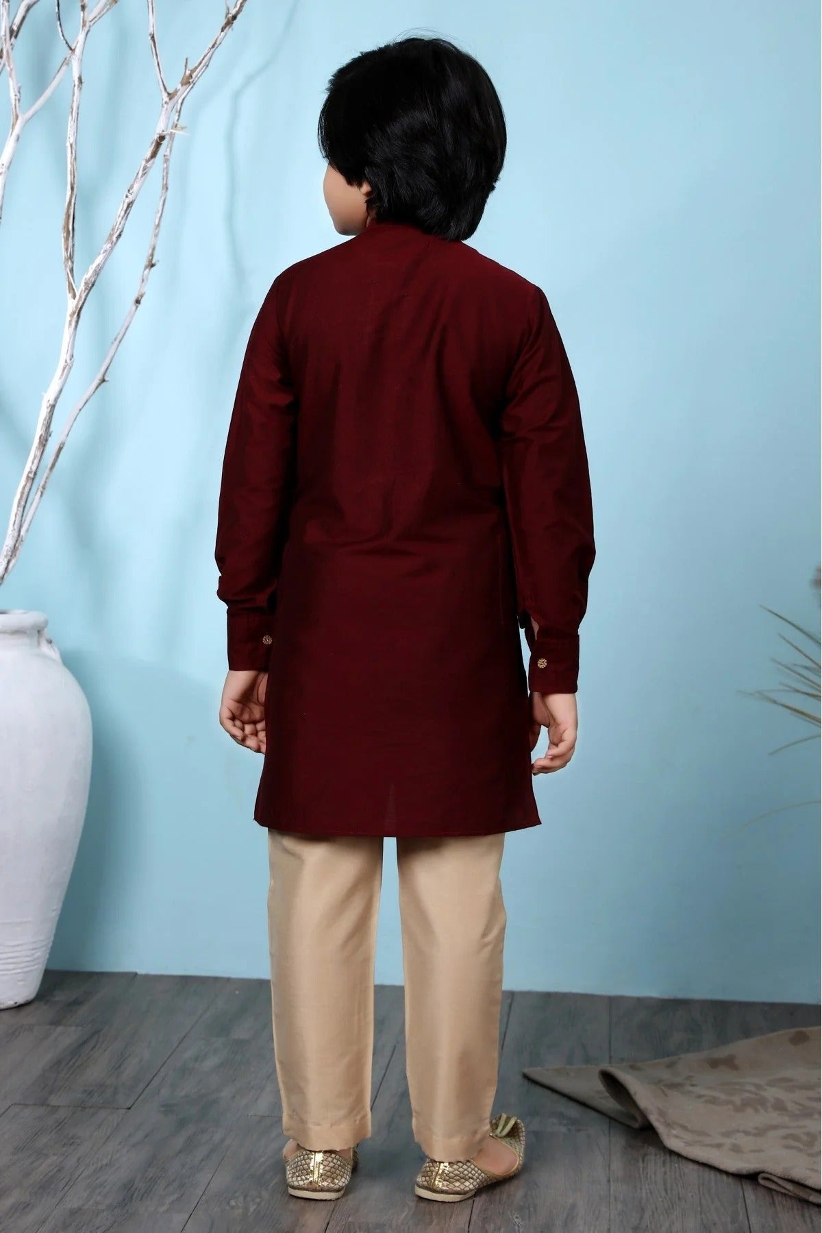 Maroon Cotton Silk Kurta Pajama NCBW10710668