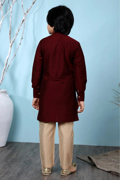 Maroon Cotton Silk Kurta Pajama NCBW10710668