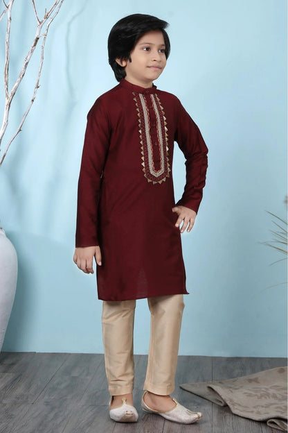 Maroon Cotton Silk Kurta Pajama NCBW10710674