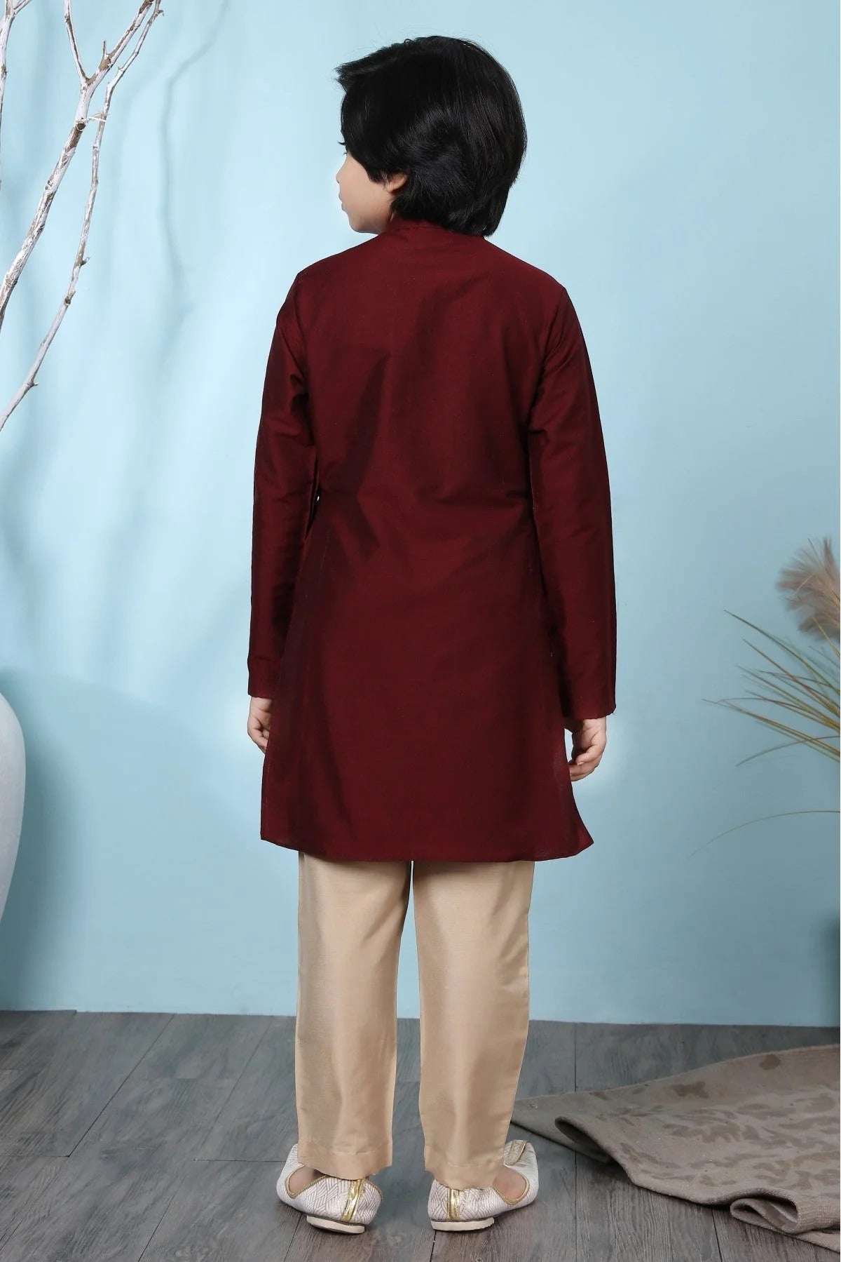 Maroon Cotton Silk Kurta Pajama NCBW10710674