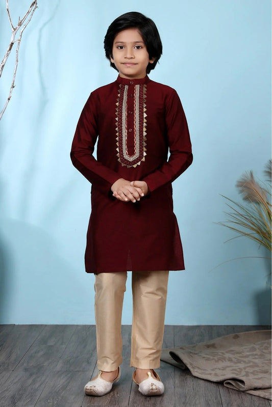 Maroon Cotton Silk Kurta Pajama NCBW10710674